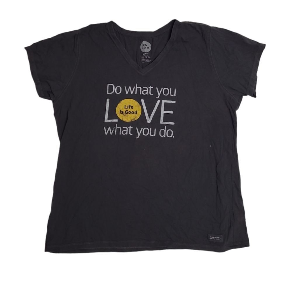 LIFE IS GOOD gray v-neck Do what you love short sleeve classic fit tee shirt XXL